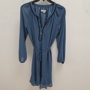 LOFT Blue with Black Pokadot Dress- EUC